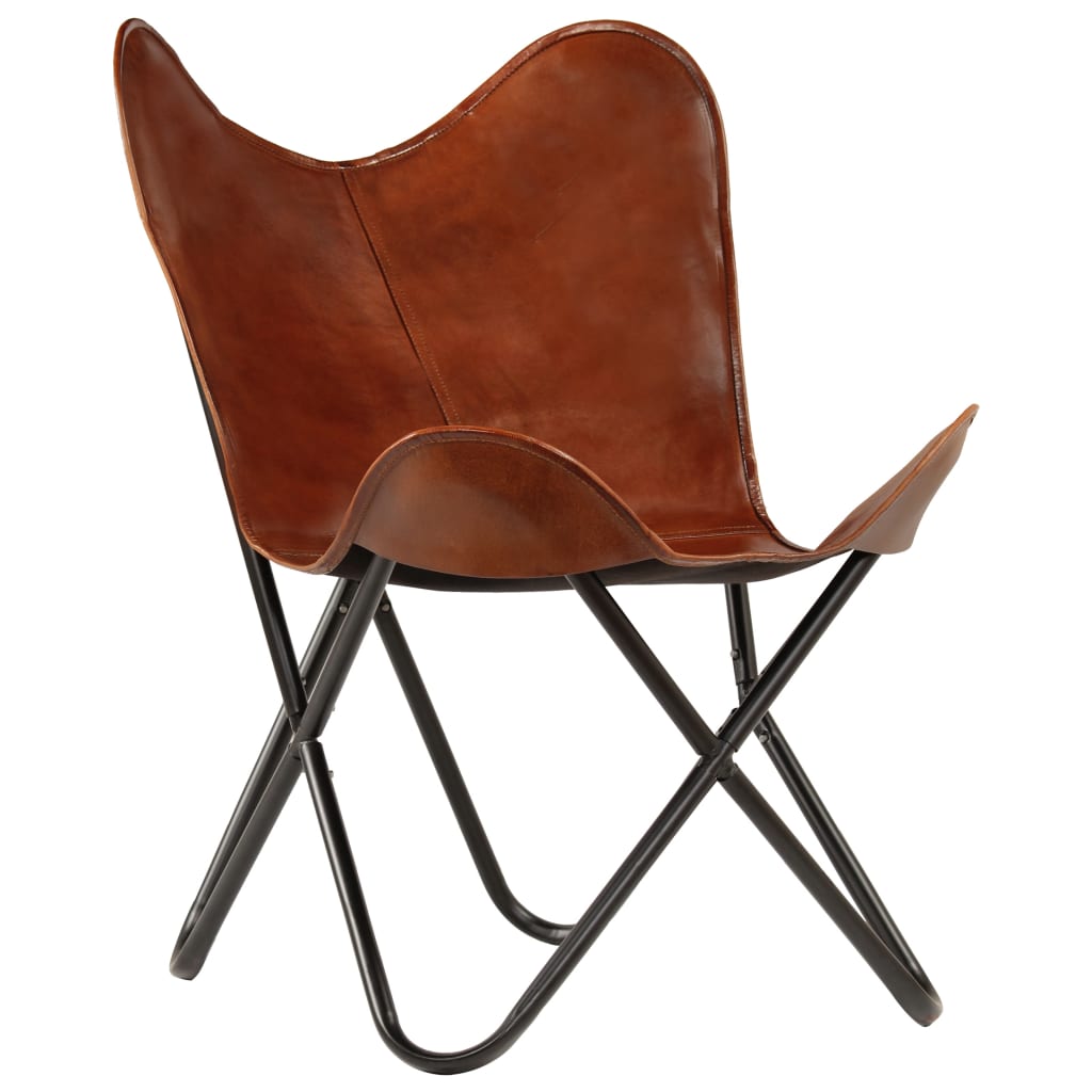 vidaXL Butterfly Chair Brown Kids Size Real Leather