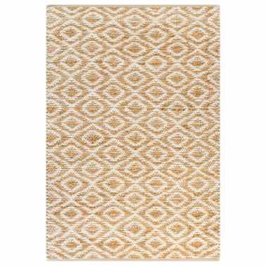 Vidaxl Handgewebter Teppich Jute Stoff 120 X 180 Cm Natur Und Weiss