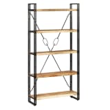 vidaXL bogreol 5 hylder massivt mangotræ og stål 90 x 30 x 180 cm
