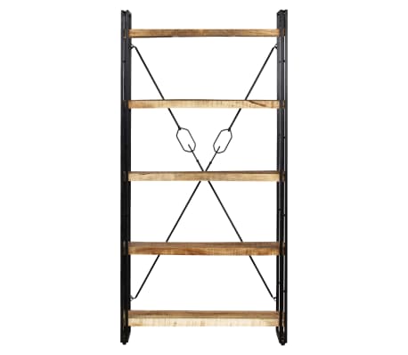 vidaXL 5-Tier Bookcase Solid Mango Wood and Steel 90x30x180 cm