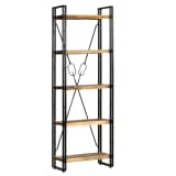 vidaXL Βιβλιοθήκη με 5 Ράφια 60x30x180 εκ. Μασίφ Ξύλο Μάνγκο / Ατσάλι