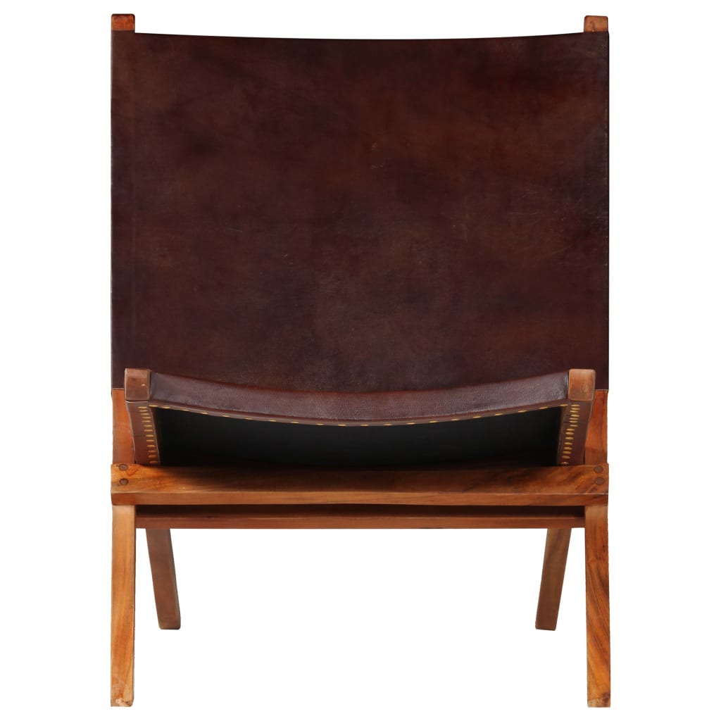 vidaXL Cadeira relaxante dobrável couro genuíno castanho