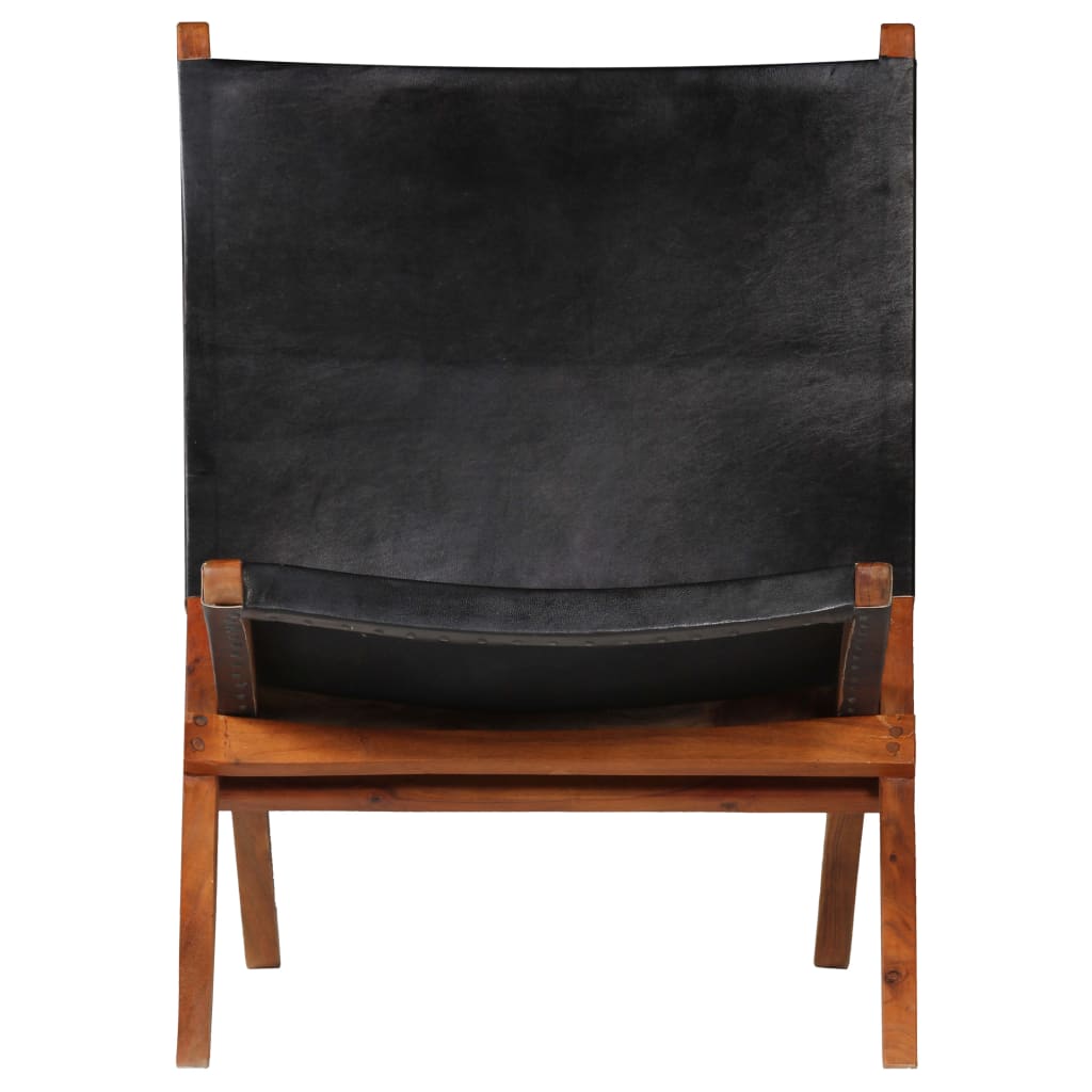 Skládací relaxační židle černá pravá kůže