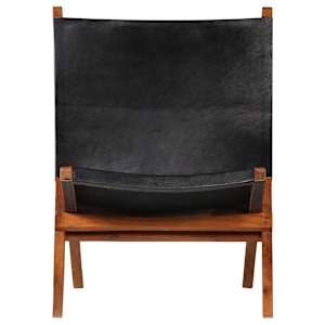 vidaXL Sulankstoma poilsio kėdė, juoda, tikra oda