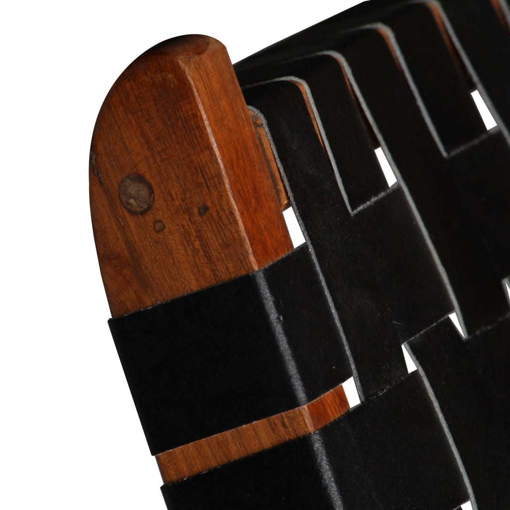 Fekete keresztcsíkos összecsukható valódi bőr szék 
