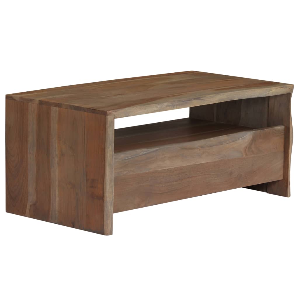 Konferenční stolek dřevo akácie přírodní hrany 90x50x40 cm šedý