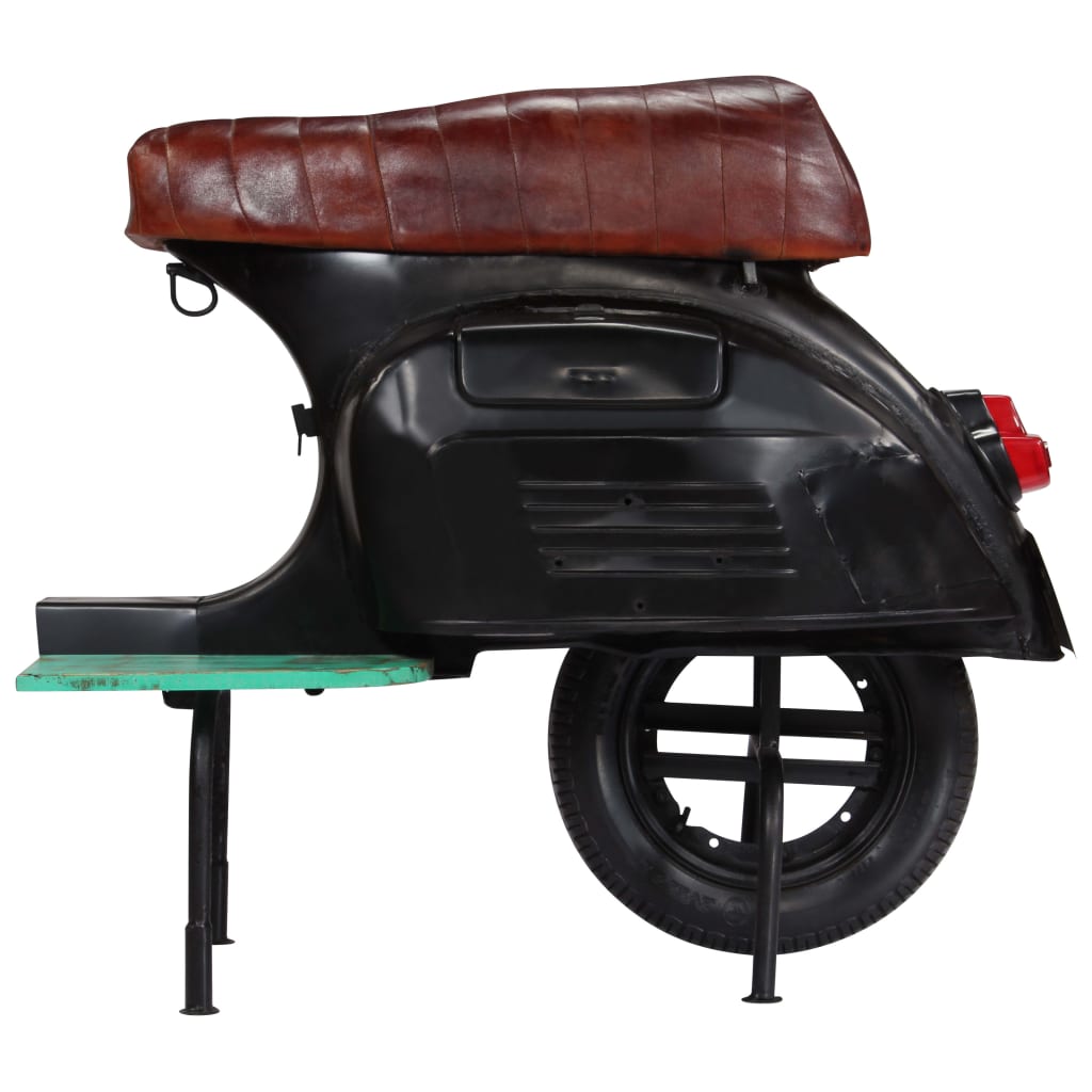 vidaXL Barkruk scooter echt leer massief gerecycled hout zwart