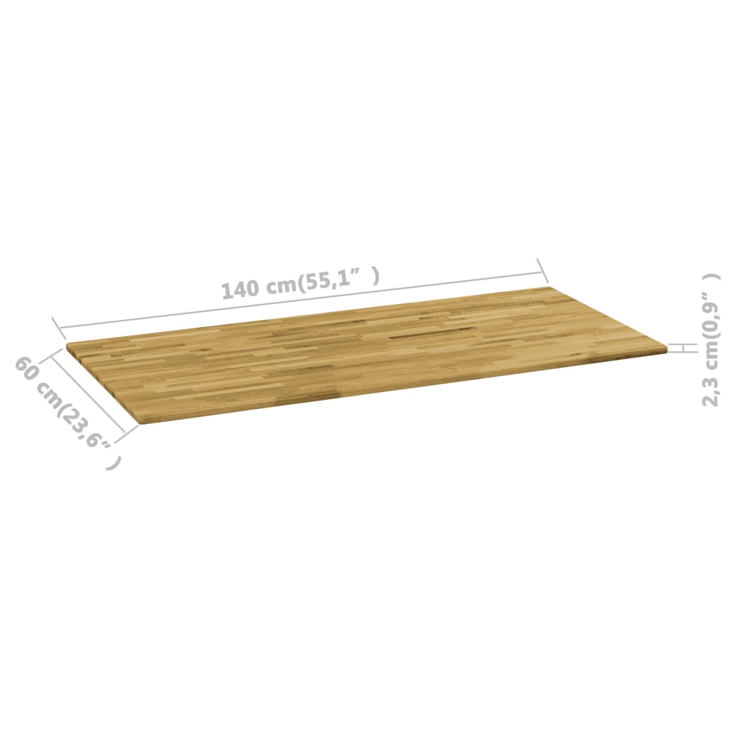 Téglalap alakú tömör tölgyfa asztallap 23 mm 140 x 60 cm 