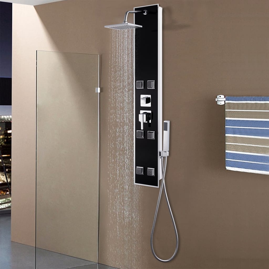 vidaXL Unitate panou de duș, sticlă, 18 x 42,1 x 120 cm, negru vidaXL