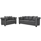 vidaXL Conjunto de sofás 2 pcs tecido cinzento escuro