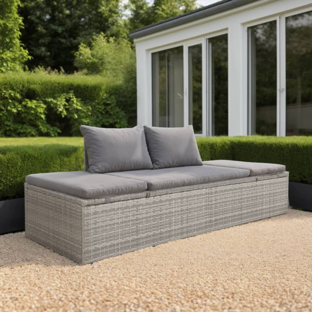 vidaXL Gartenbett Grau 195×60 cm Poly Rattan