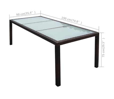 vidaXL Tuintafel 190x90x75 cm poly rattan en glas bruin