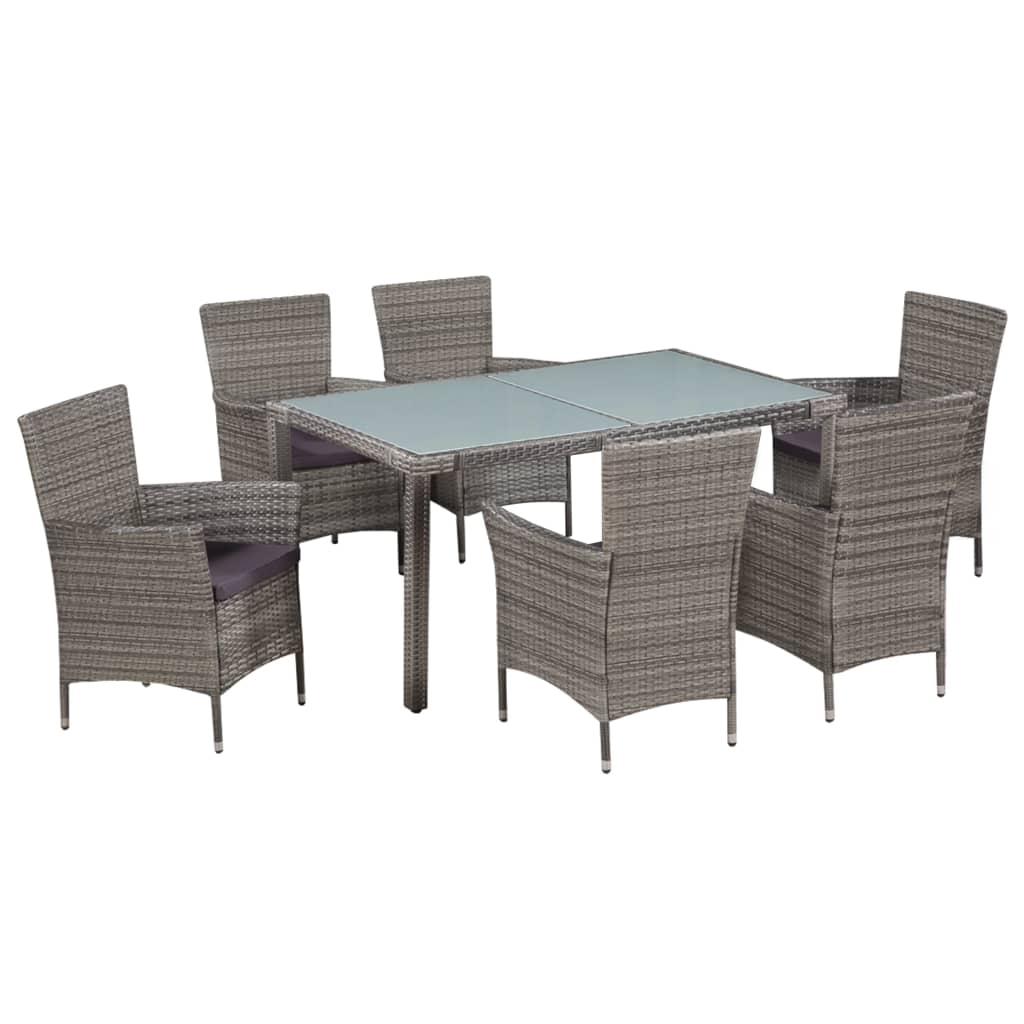 Set mobilier de exterior cu perne, 7 piese, gri, poliratan