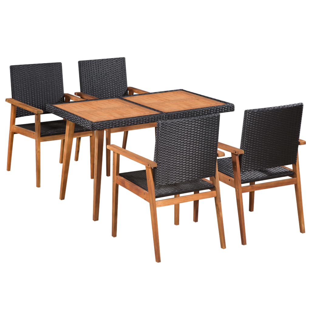 vidaXL Set mobilier de exterior, 5 piese, negru și maro, poliratan