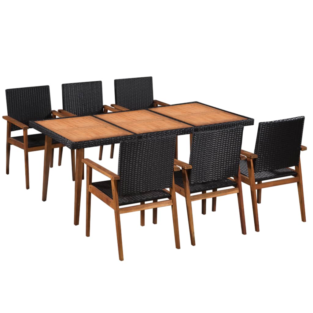 vidaXL Set mobilier de exterior, 7 piese, negru și maro, poliratan