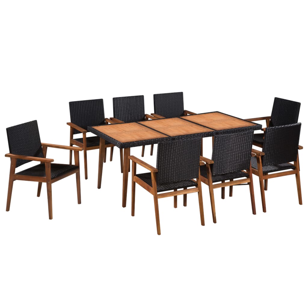 9 Piece Outdoor Dining Set Poly Rattan Black and Brown
