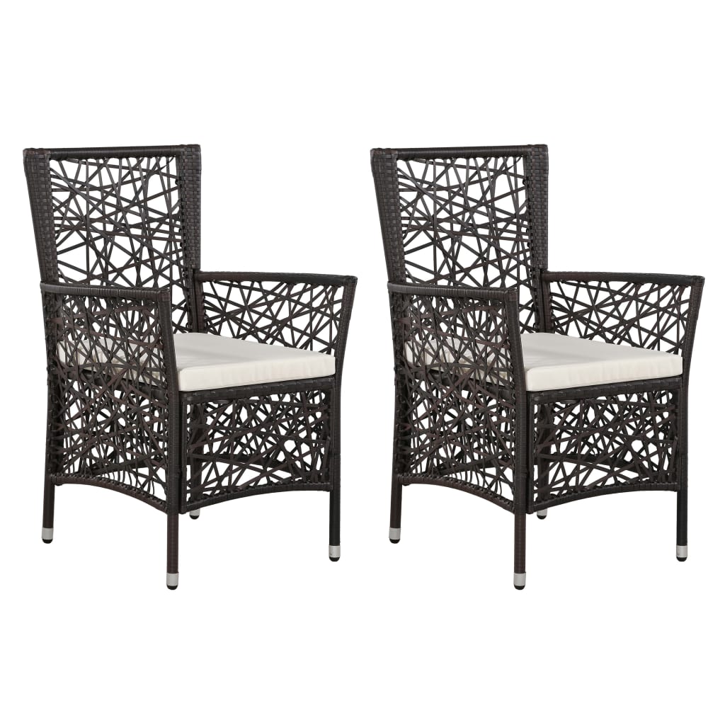 Chaises d'extérieur 2 pcs avec coussins Résine tressée Marron