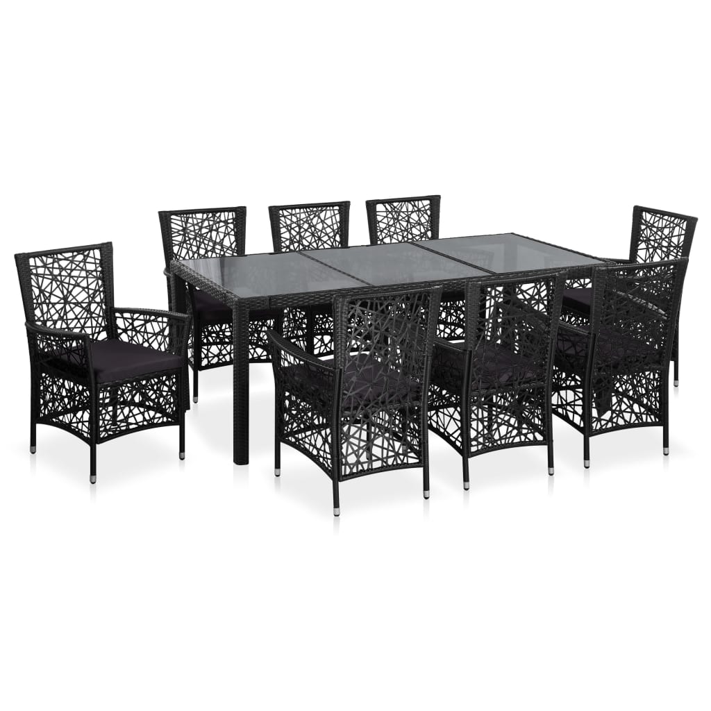 

vidaXL 9 Piece Patio Dining Set Poly Rattan Black