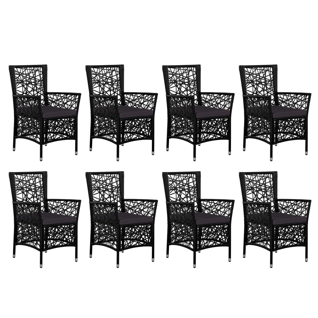 Set mobilier de exterior, 9 piese, negru, poliratan