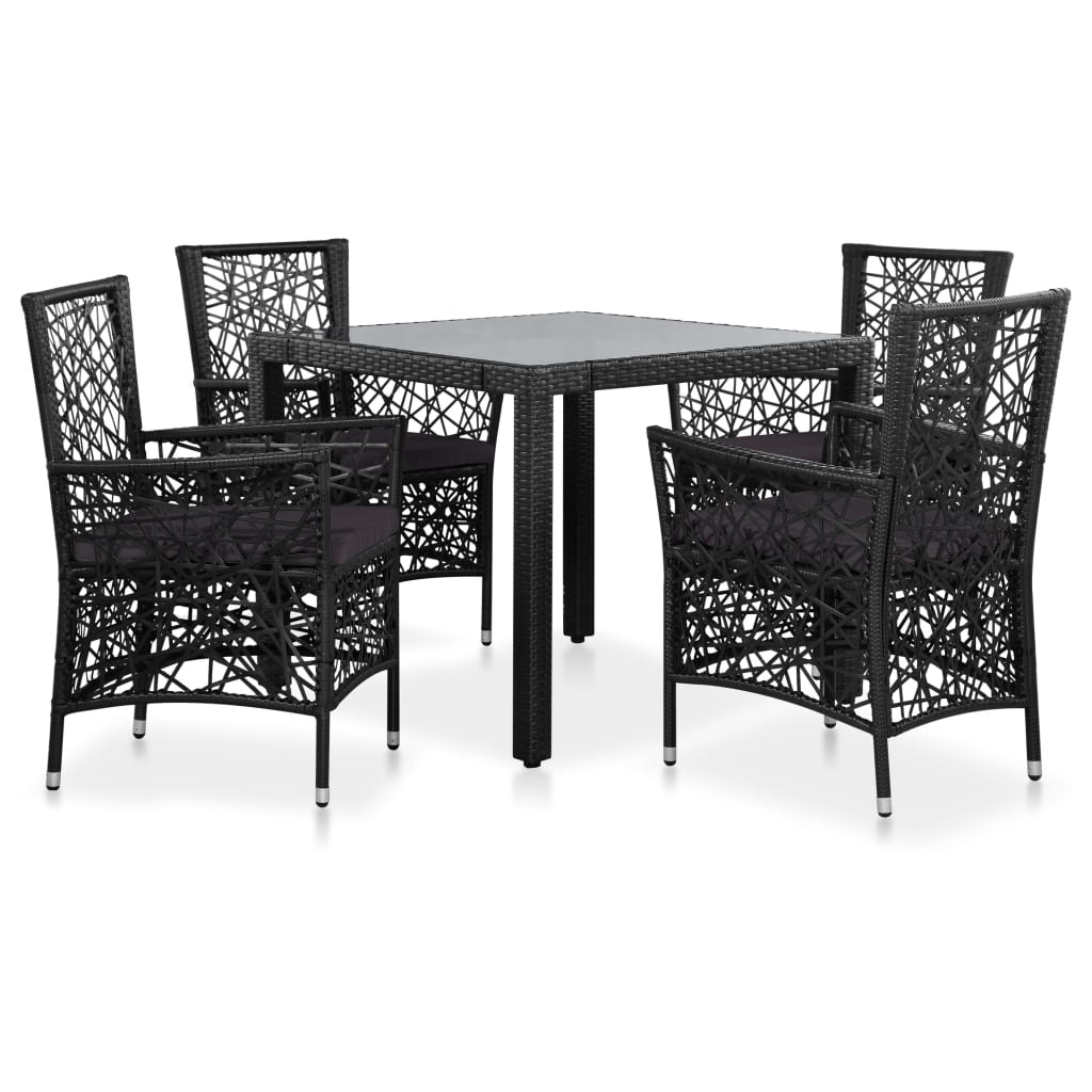 vidaXL Set mobilier de exterior, 5 piese, negru, poliratan