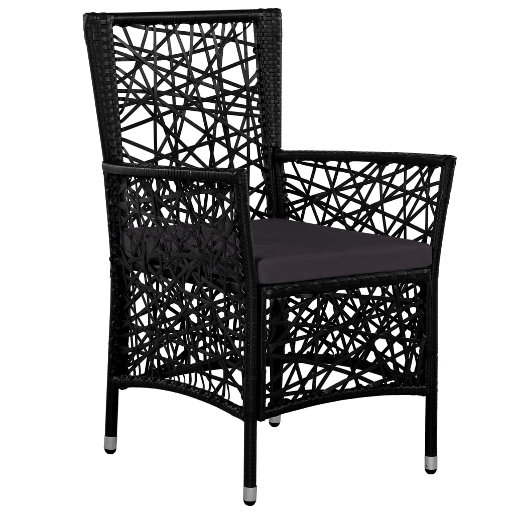 vidaXL Outdoor Chairs 2 pcs with Cushions Poly Rattan Black