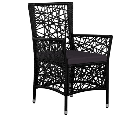 vidaXL Outdoor Chairs 2 pcs with Cushions Poly Rattan Black