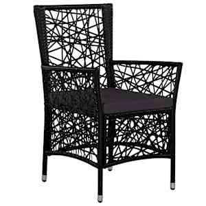 vidaXL Lauko kėdės, 2 vnt., su pagalvėlėmis, poliratanas, juodos