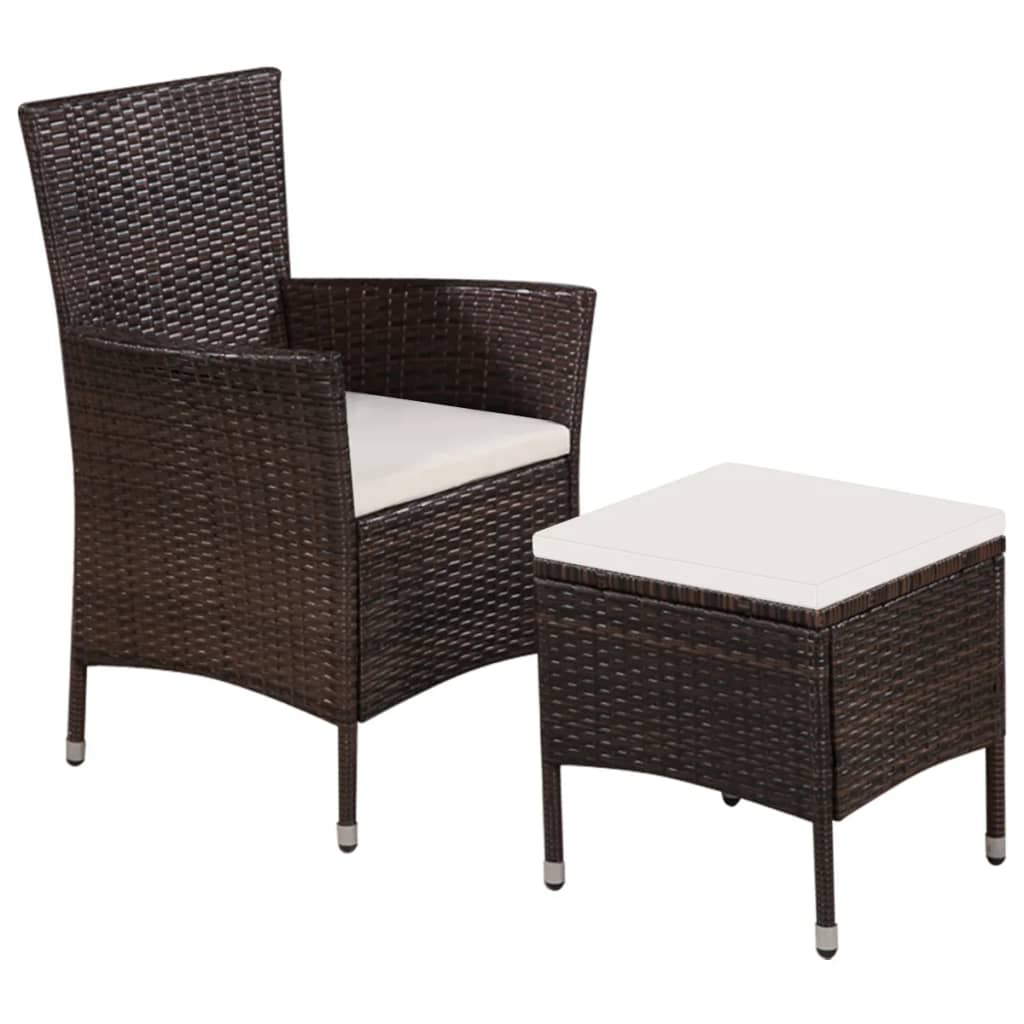 Image of vidaXL Outdoor Chair and Stool with Cushions Poly Rattan Brown