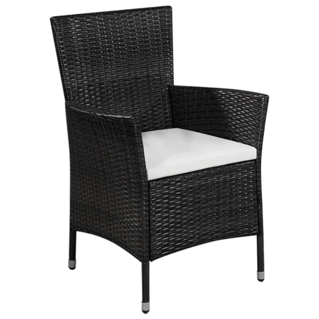 vidaXL Tuinstoel en kruk met kussens poly rattan zwart afbeelding