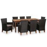 vidaXL 9 Piece Outdoor Dining Set Poly Rattan Black and Brown