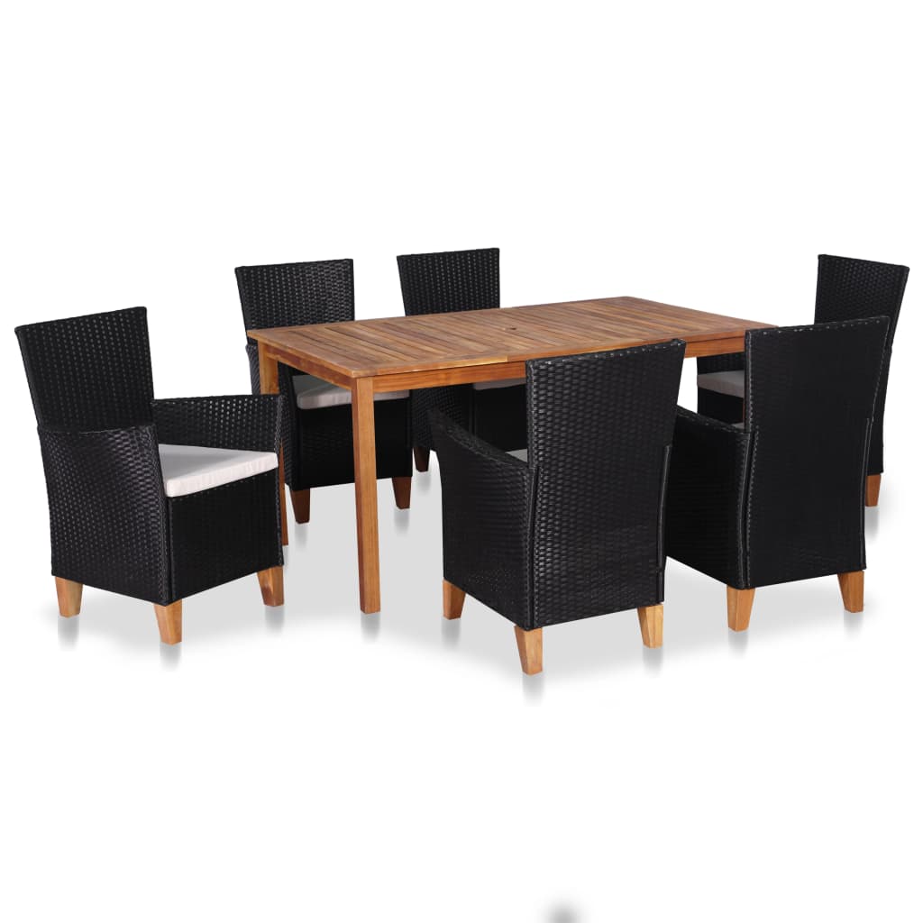 vidaXL 7-tlg. Garten-Essgruppe Poly Rattan Schwarz und Braun