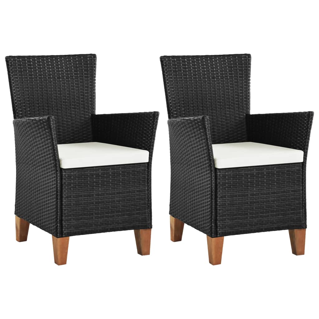

vidaXL Patio Chairs with Cushions 2 pcs Poly Rattan Black