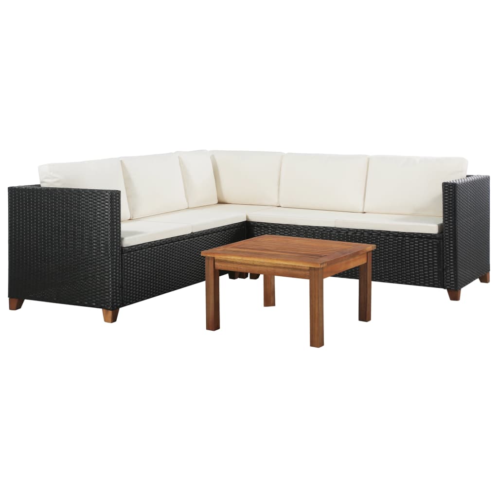 vidaXL 4-tlg. Garten-Lounge-Set mit Auflagen Poly Rattan Schwarz