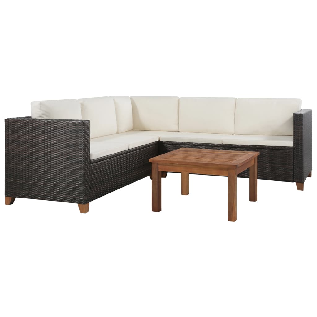 vidaXL 4-tlg. Garten-Lounge-Set mit Kissen Poly-Rattan Braun