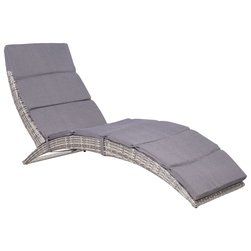 Photos - Garden Furniture VidaXL Folding Sun Lounger with Cushion Poly Rattan Gray 