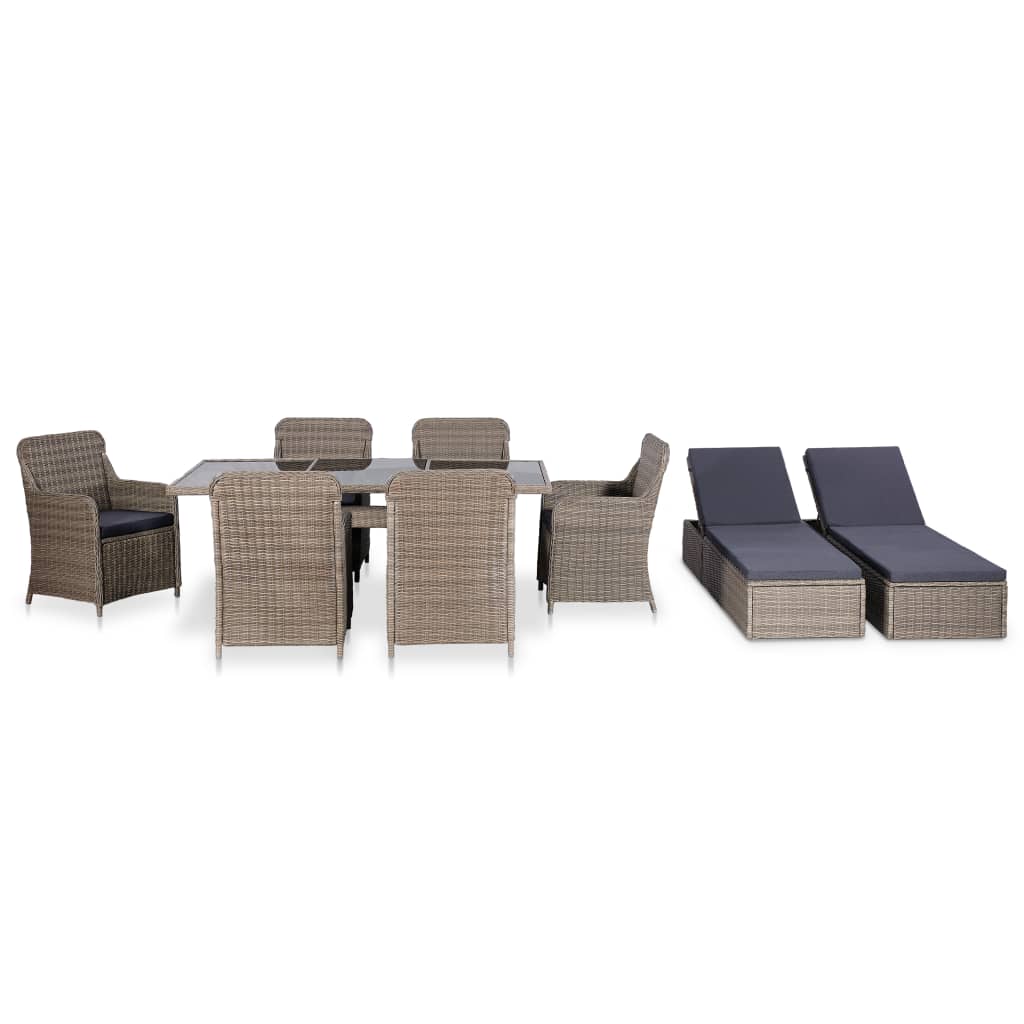 

vidaXL 9-delige Tuinset met ligbedden poly rattan bruin
