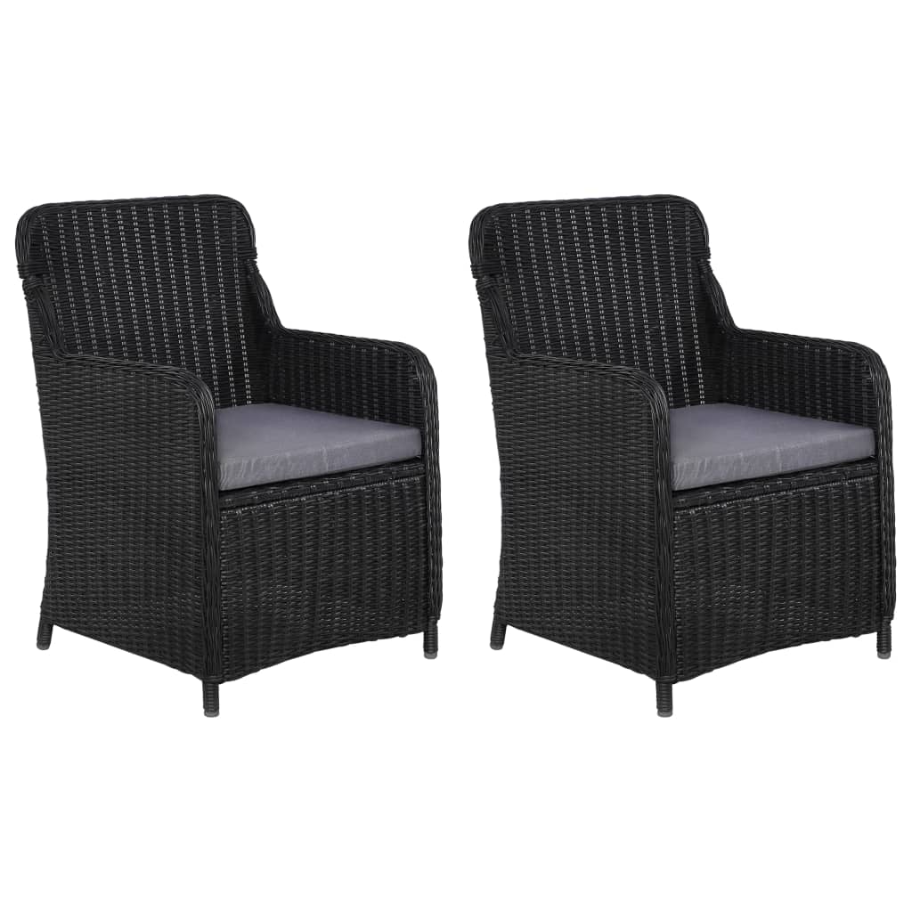  Vonkajšie stoličky s podložkami 2 ks, polyratan, čierne