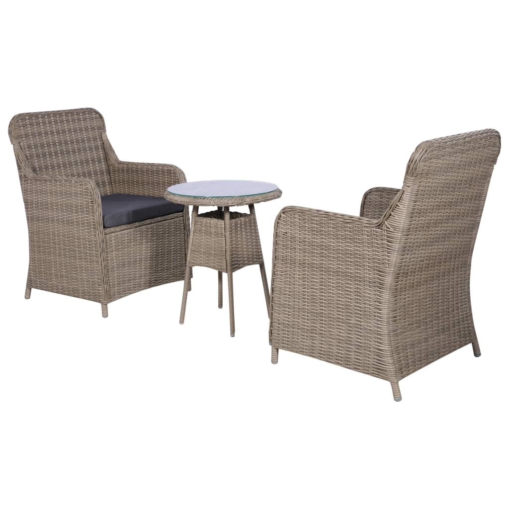 Thumbnail - vidaXL 3-tlg. Bistro-Set mit Kissen Poly Rattan Braun