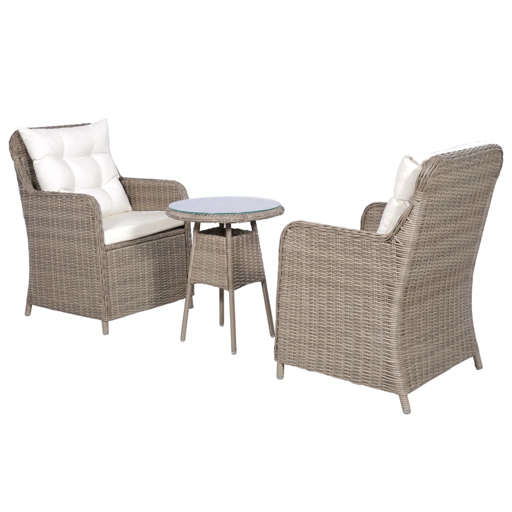 

vidaXL 3-delige Bistroset met kussens poly rattan bruin