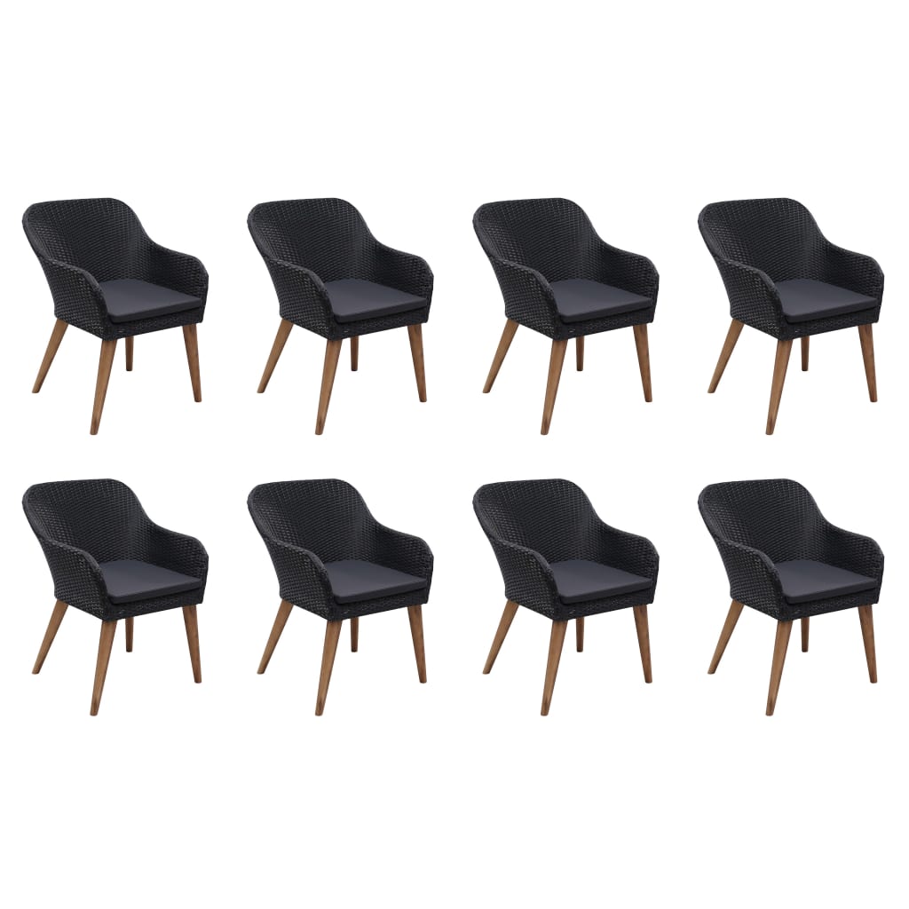 vidaXL Salon de jardin 9 pcs avec coussins Résine tressée Noir