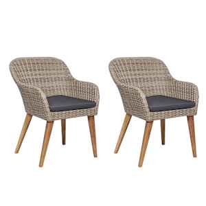 Zunanji stoli z blazinami 2 kosa poli ratan rjave barve