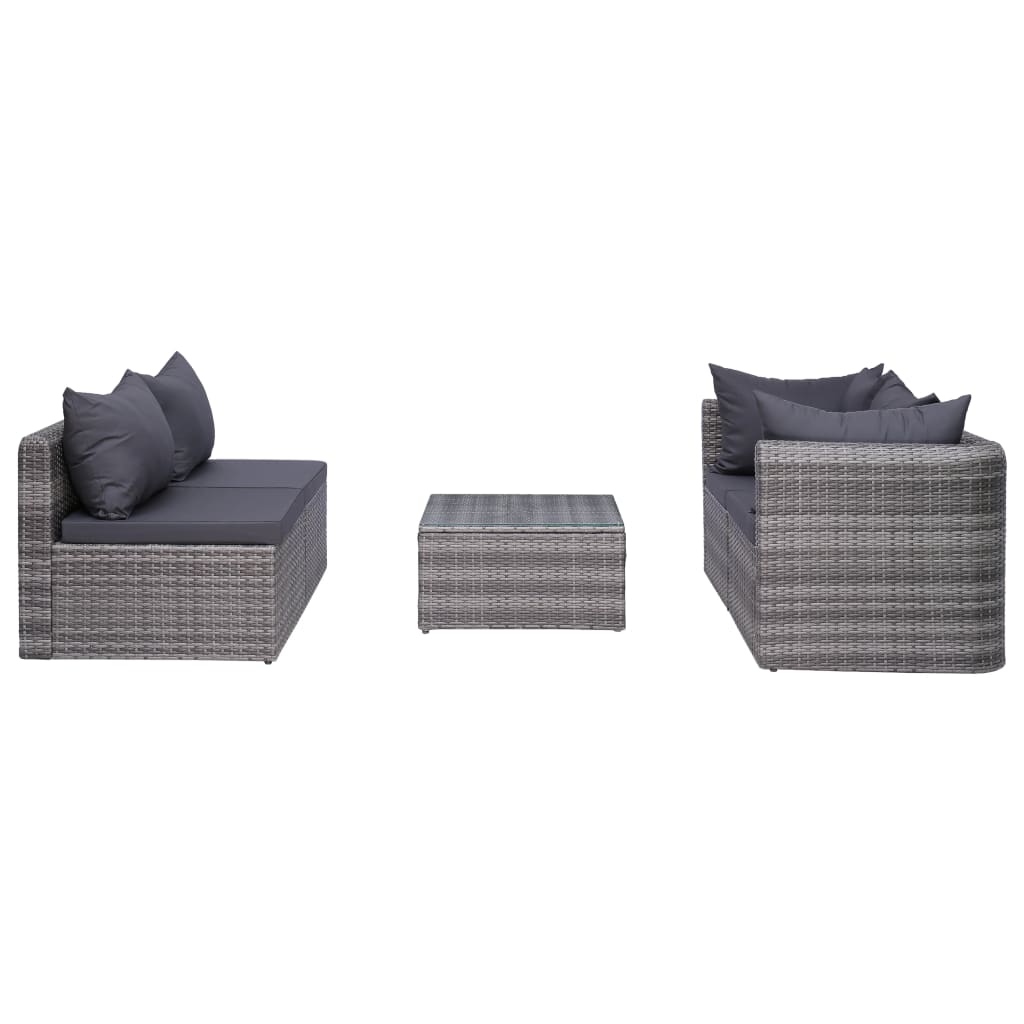 

vidaXL 5-delige Loungeset met kussens poly rattan grijs