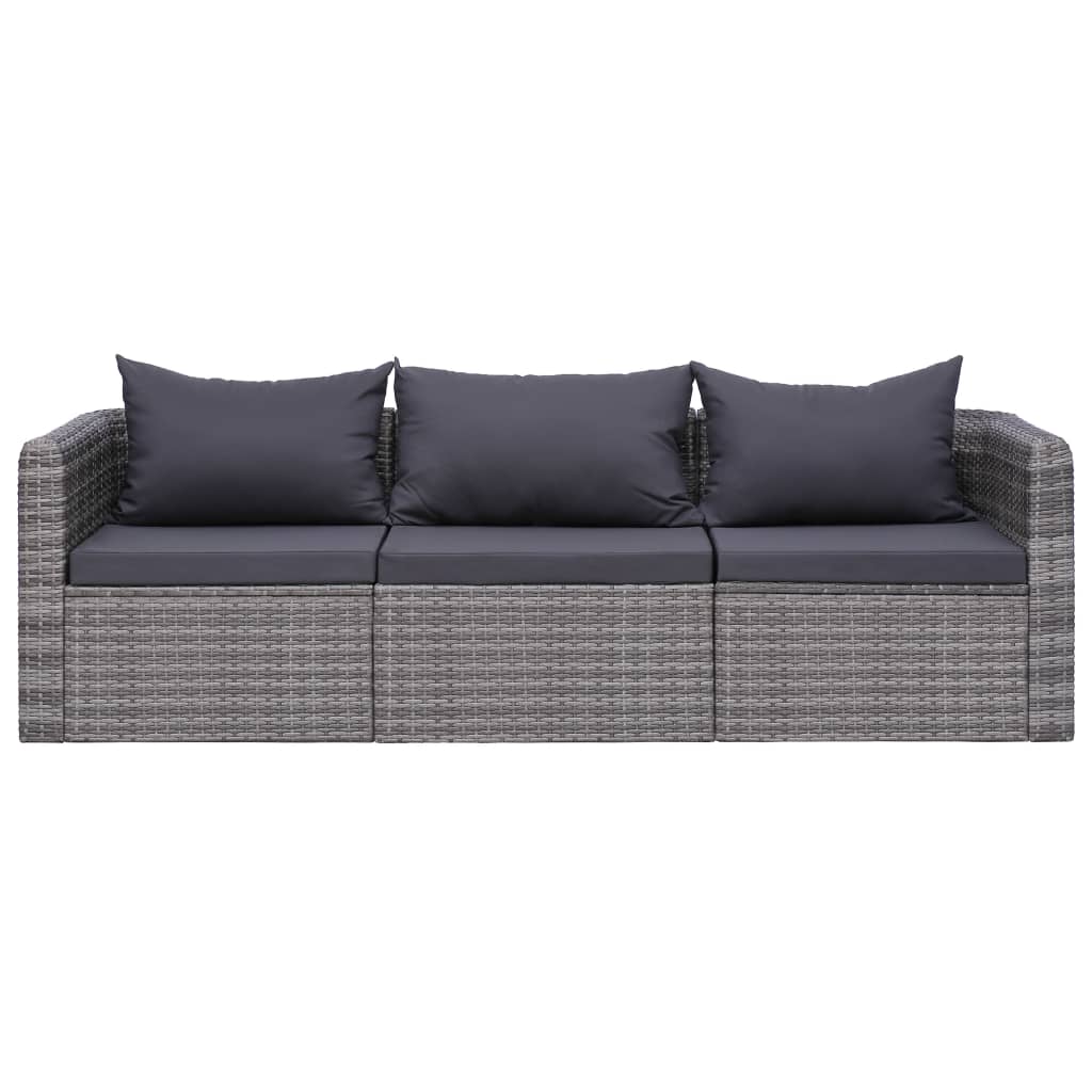 

vidaXL 3-delige Loungeset met kussens poly rattan grijs