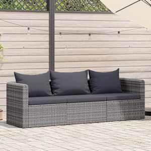 Vrtna sedežna garnitura z blazinami 3-delna poli ratan siva