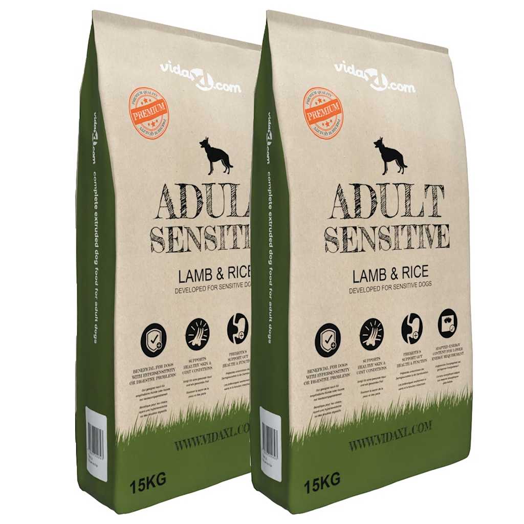 vidaXL Prémiové psí granule Adult Sensitive Lamb & Rice, (2 x 15 kg)