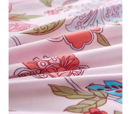 vidaXL Duvet Cover Set Floral/Striped Pink 155x200/80x80 cm