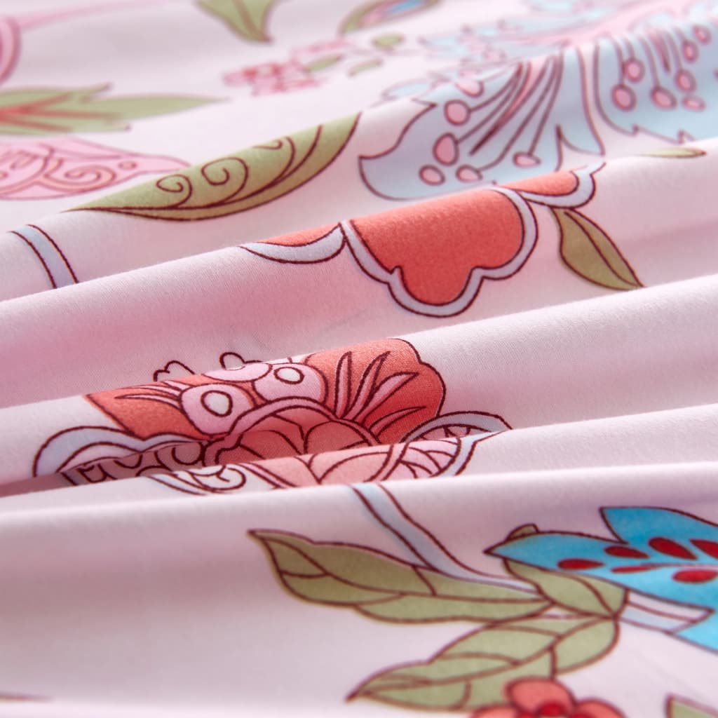 

vidaXL Dekbedovertrekset bloemen/gestreept 200x200/80x80 cm roze