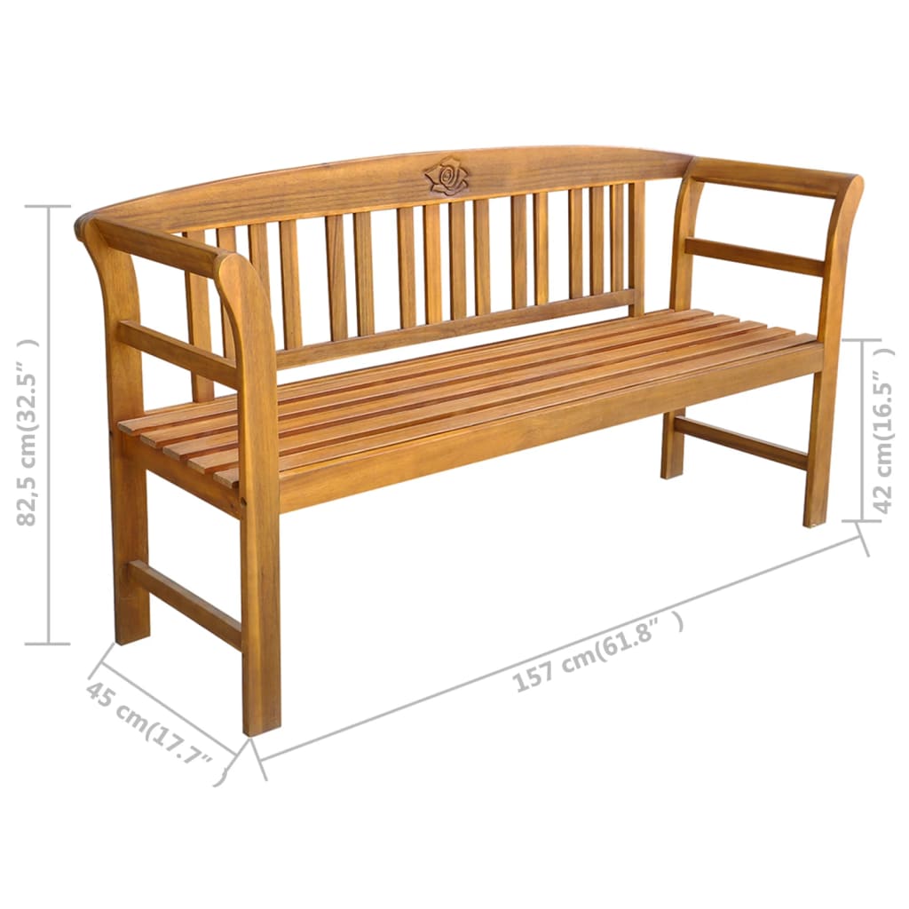 Outdoor Patio Bench Garden Park Bench with Armrests Solid Wood Acacia vidaXL - Picture 11 of 13