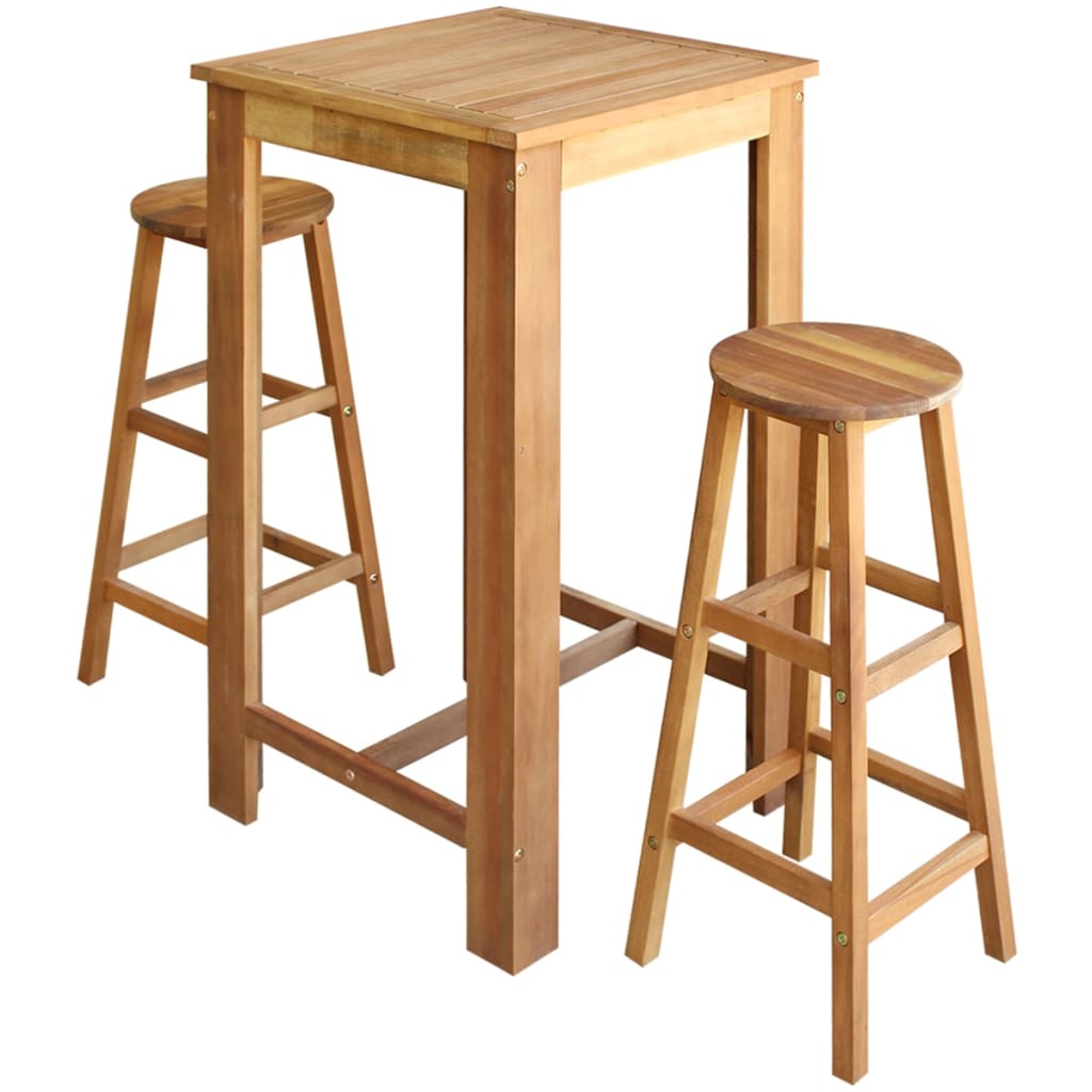 vidaXL Set masă și scaune de bar, 3 piese, lemn masiv de acacia vidaXL