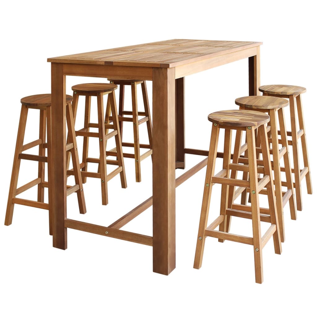 vidaXL Table et tabourets de bar 7 pcs Bois d'acacia massif